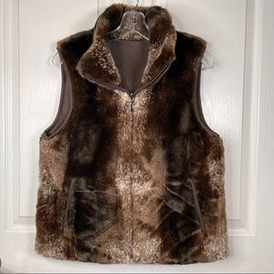 Giacca Gallery Faux Fur Reversible Brown Vest Sz S
